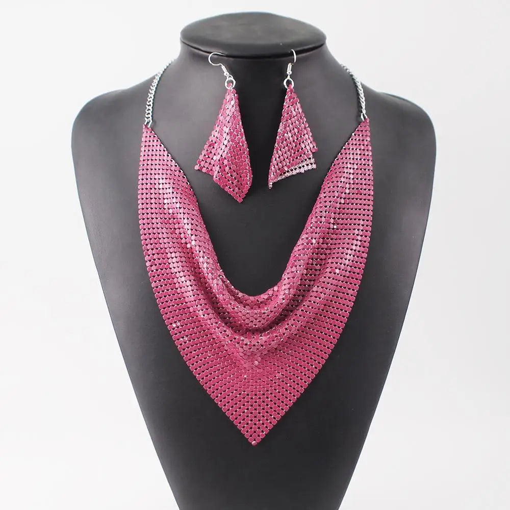 Rhinestone Chokers Set Metal Slice Maxi Necklace And Earrings Women Party Dress Accessories Fashion Jewelry Sets UKEN
