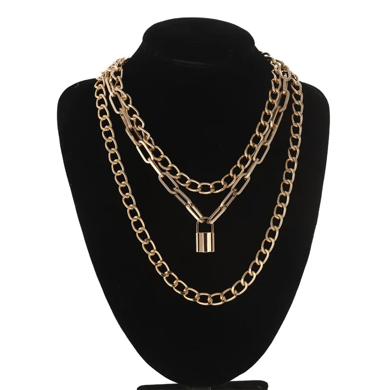 Layered Chain Necklace Cool Lock Goth Accessories Grunge Style Fairy Core Choker 2000s Aesthetic Y2k  Jewelry