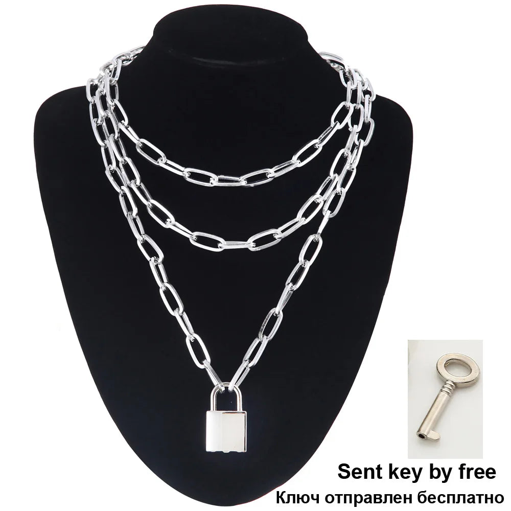 Layered Chain Necklace Cool Lock Goth Accessories Grunge Style Fairy Core Choker 2000s Aesthetic Y2k  Jewelry