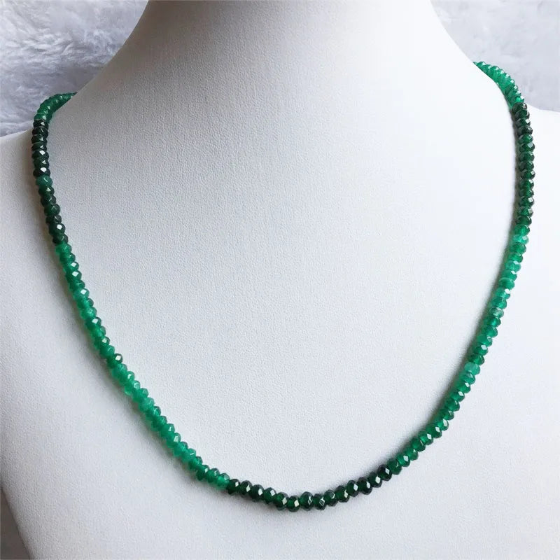 Double Color Green Emerald Necklace for Women Natural Faceted Sapphire Chain Jade Stone Bead Choker Collares Abacus Gift Jewelry