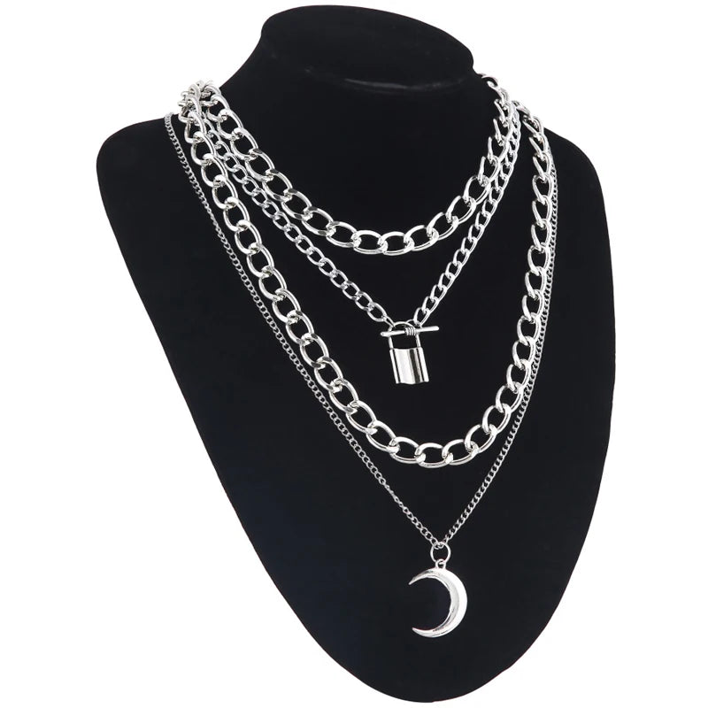 Layered Chain Necklace Cool Lock Goth Accessories Grunge Style Fairy Core Choker 2000s Aesthetic Y2k  Jewelry