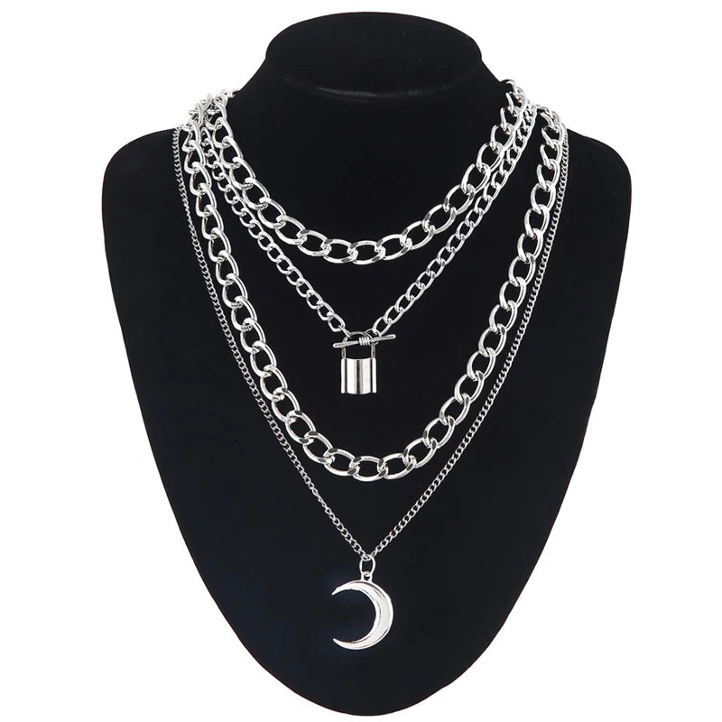 Layered Chain Necklace Cool Lock Goth Accessories Grunge Style Fairy Core Choker 2000s Aesthetic Y2k  Jewelry