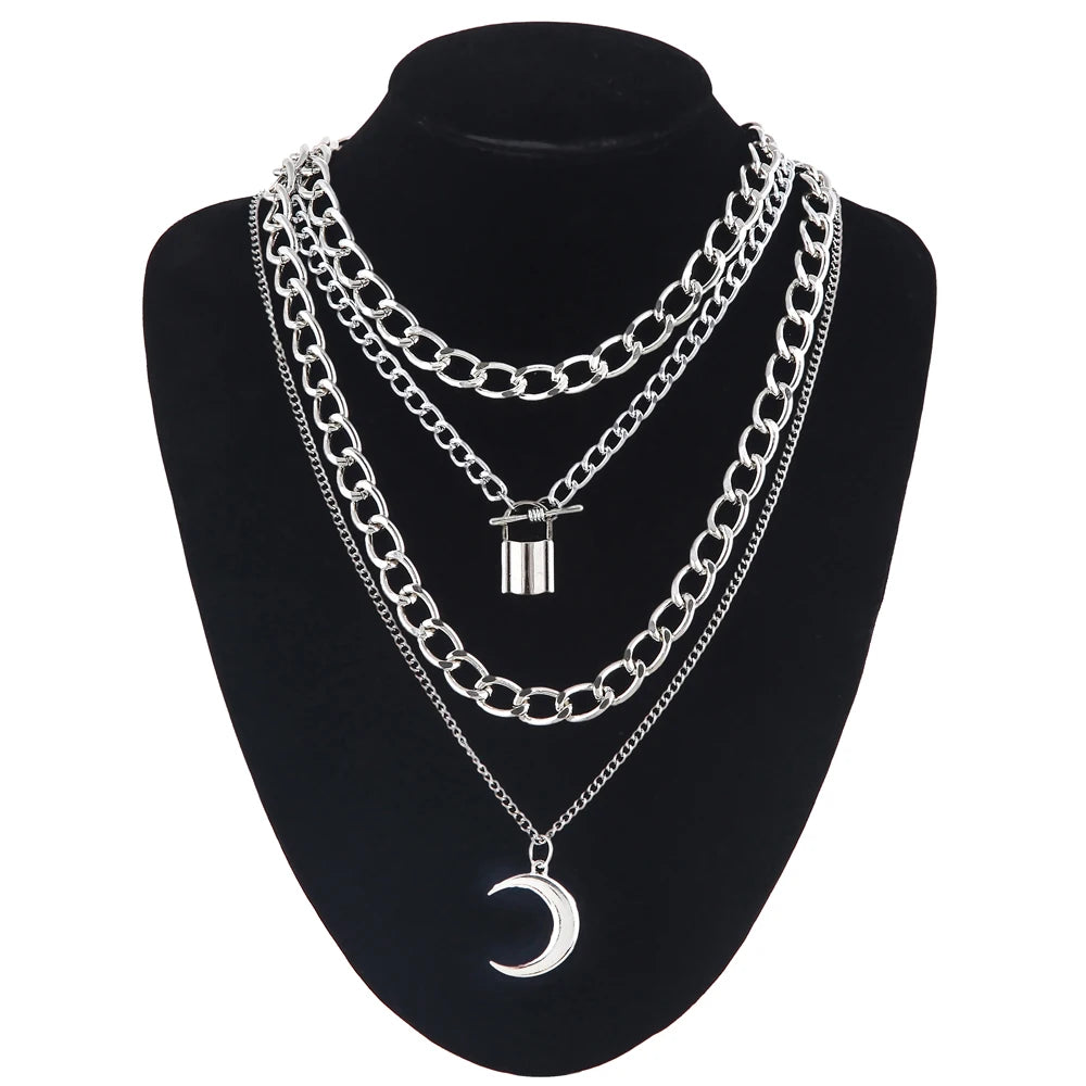 Layered Chain Necklace Cool Lock Goth Accessories Grunge Style Fairy Core Choker 2000s Aesthetic Y2k  Jewelry