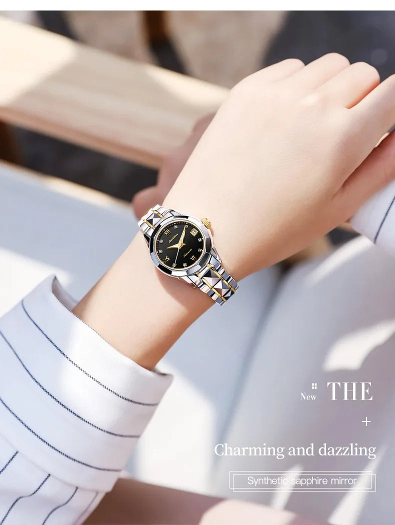 JSDUN Fashion Fashion Womens Watch New Waterproof Ladies Watch High Quality Tungsten Steel Automatic Mechanical Watches for Women