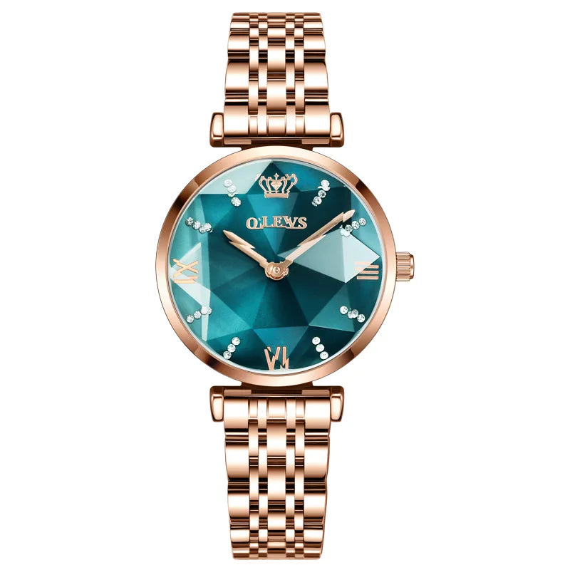 OLEVS New Women Luxury Jewel Quartz Watches Waterproof Stainless Steel Strap Watch For Women Fashion Date Clock Diamond Mirror