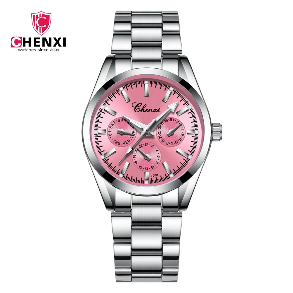 CHENXI 006 New Fashion Women Watch Stainless Steel Rhinestone Ladies Watch Simple Casual Women Quartz Wrist Watch Ches