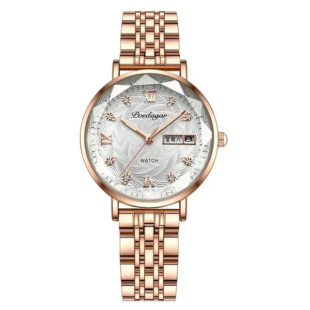 POEDAGAR 3011 Simple Rose Gold Waterproof Luminous Ladies Watch Women Fashion Luxury Stainless Steel Wristwatch Bracelet Watches