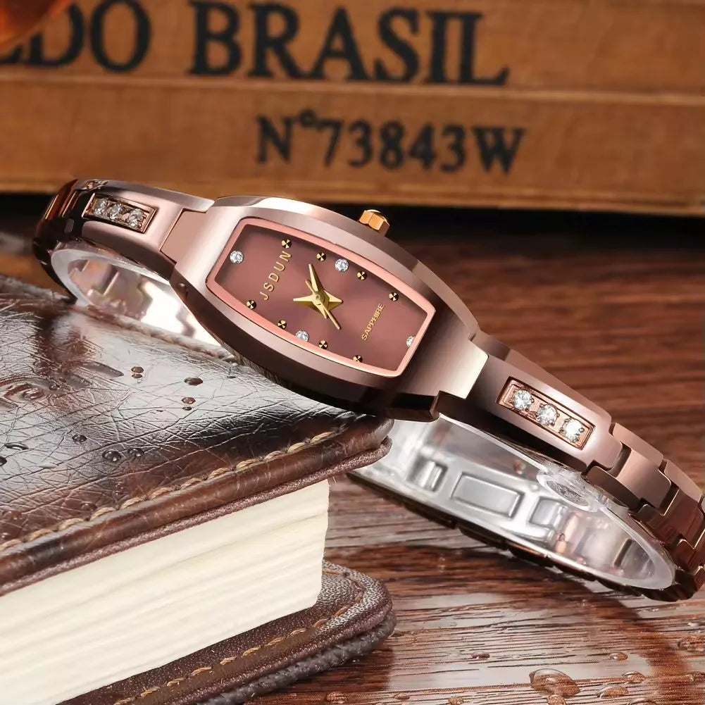 Jsdun 6530 Business Quartz Ladies Watch Synthetic Sapphire Mirror Waterproof Hand Clock Tungsten Steel Strap  for Women Watches