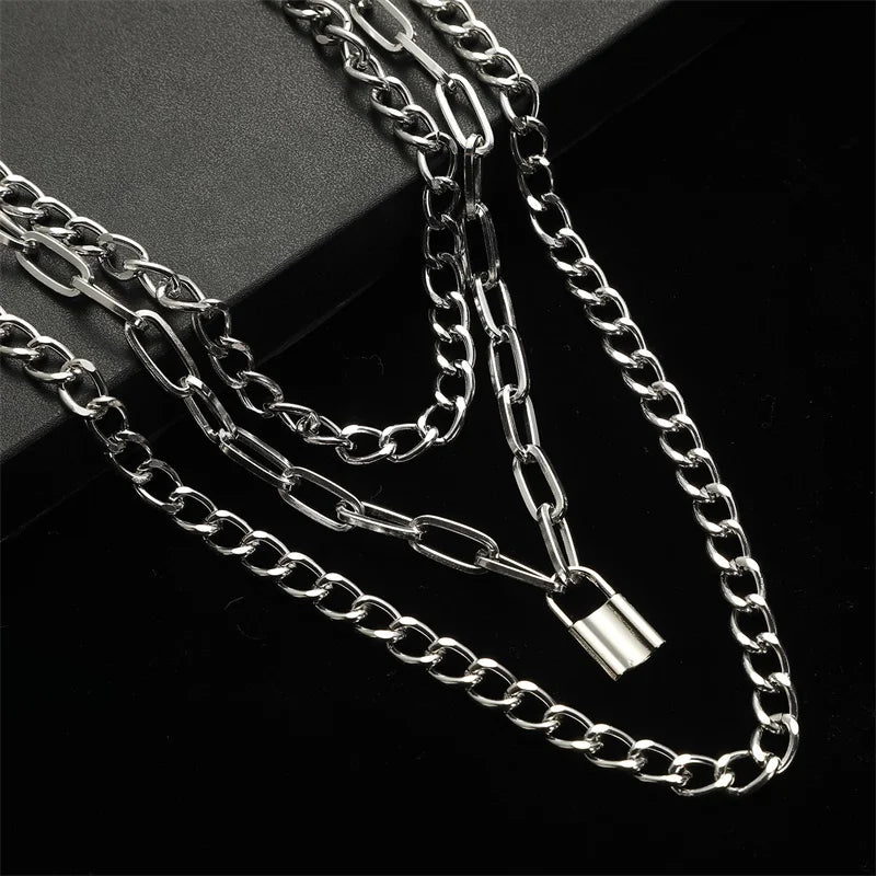 Layered Chain Necklace Cool Lock Goth Accessories Grunge Style Fairy Core Choker 2000s Aesthetic Y2k  Jewelry