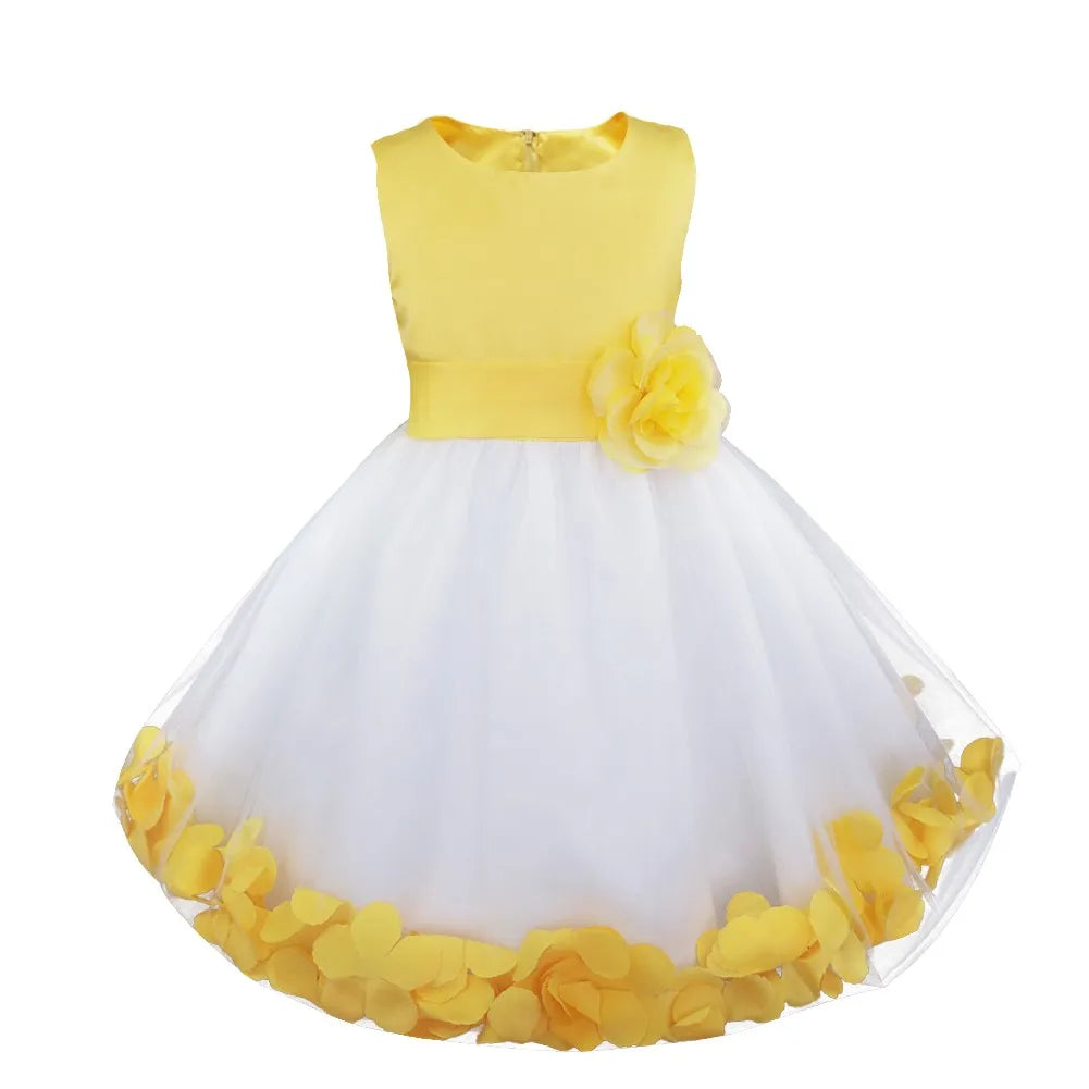 Baby Kids Girls Bowknot Flower Girl Dress Princess Birthday Party Tutu Dress Petals Wedding Pageant Bridesmaid Dresses Ball Gown