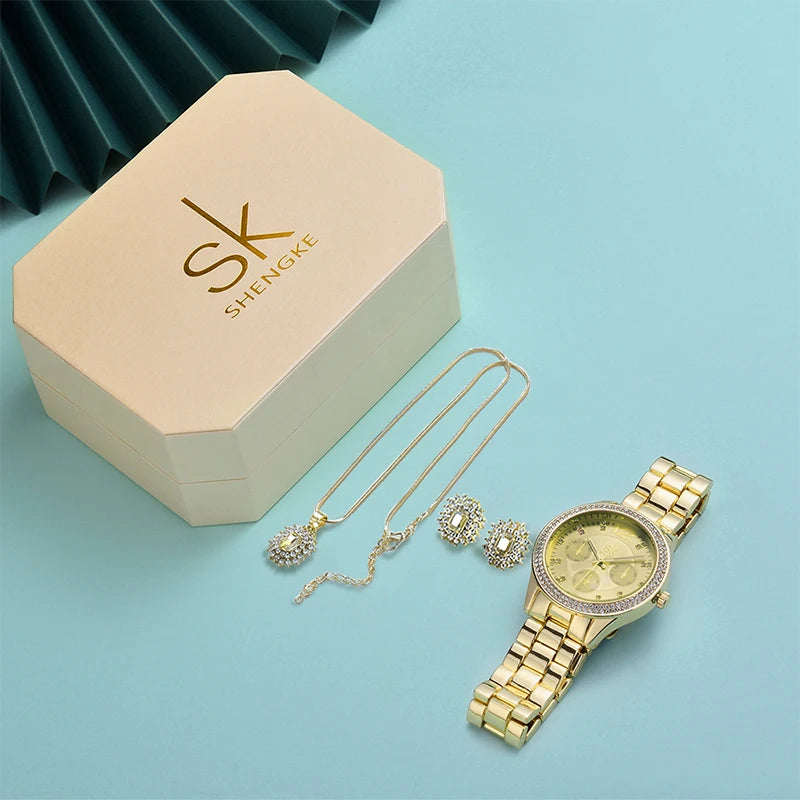 SK Watch Set Three-piece Gold Watch Birthday Gift Ladies Watch Set
