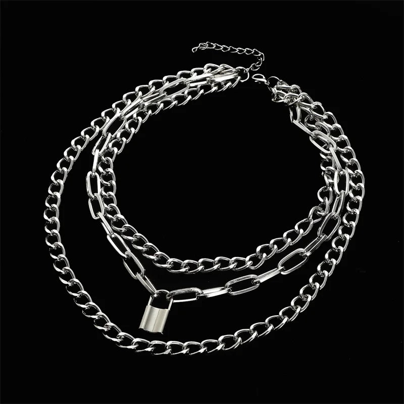 Layered Chain Necklace Cool Lock Goth Accessories Grunge Style Fairy Core Choker 2000s Aesthetic Y2k  Jewelry