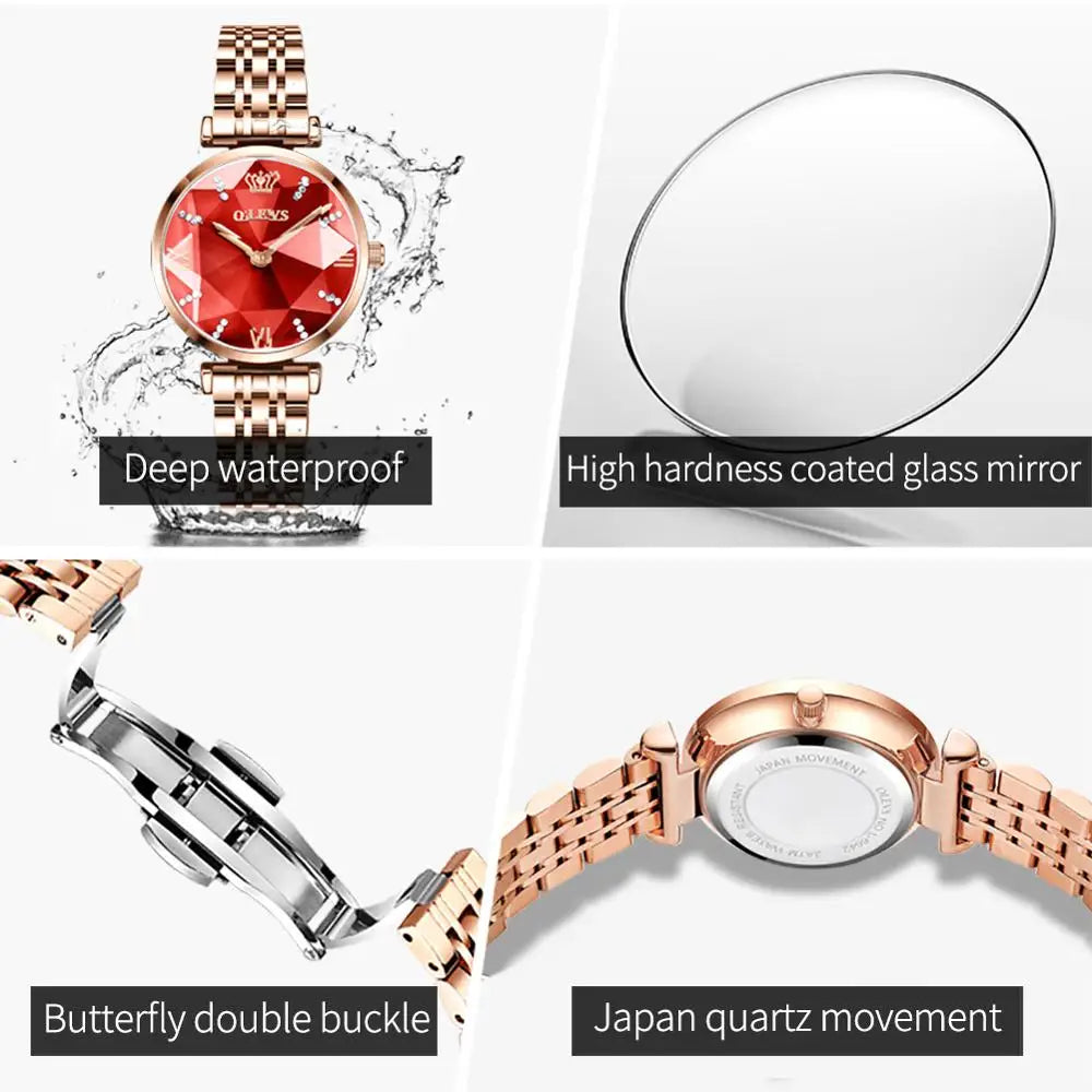 OLEVS New Women Luxury Jewel Quartz Watches Waterproof Stainless Steel Strap Watch For Women Fashion Date Clock Diamond Mirror