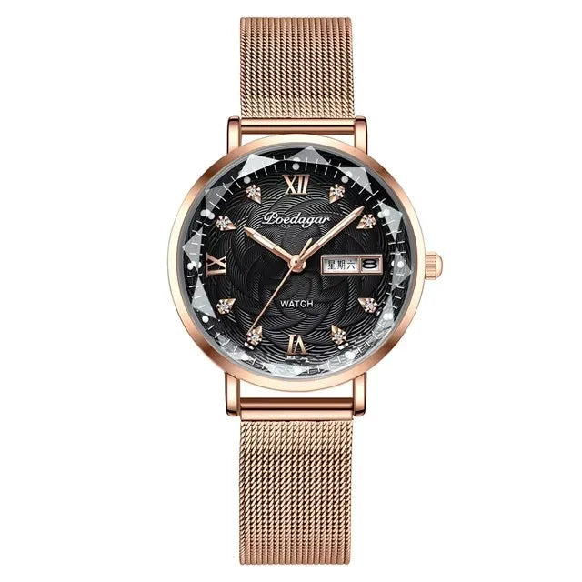POEDAGAR 3011 Simple Rose Gold Waterproof Luminous Ladies Watch Women Fashion Luxury Stainless Steel Wristwatch Bracelet Watches