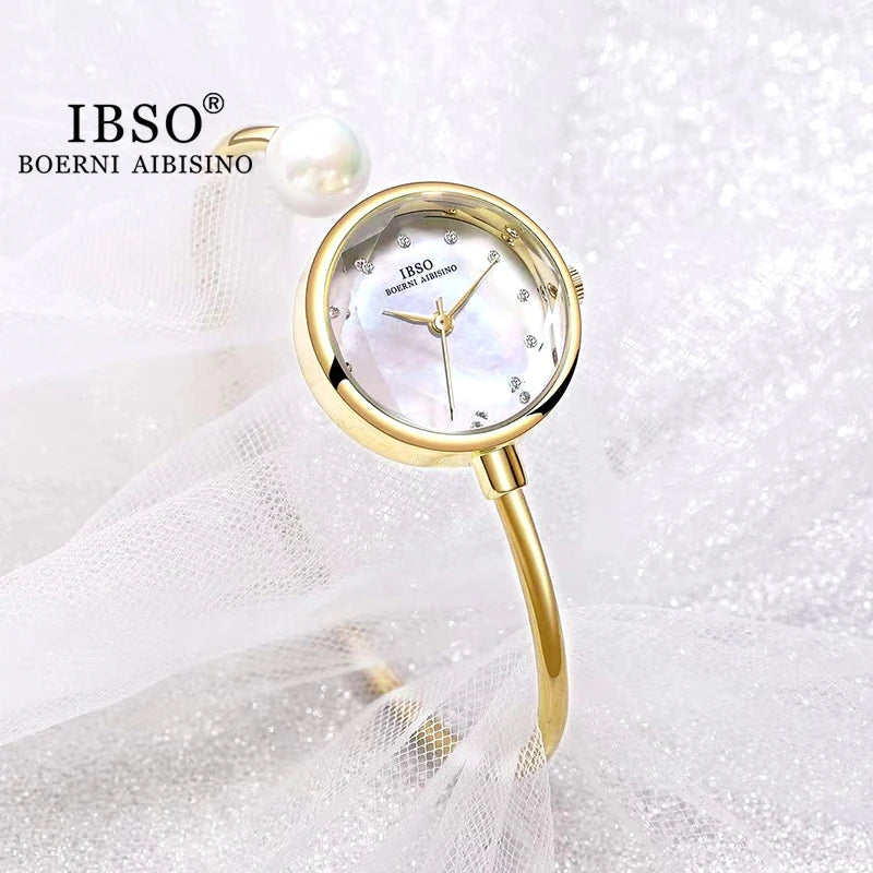 IBSO Adjustable Women Bracelets Ladies Watch Quartz Pearl Wristwatch Watch Women Luxury Elegant Ladies Accessory Lover Watches