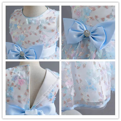 New Cute Butterfly Flower Girls Birthday Wedding Dress Baby Kids Beauty Dress With Bow
