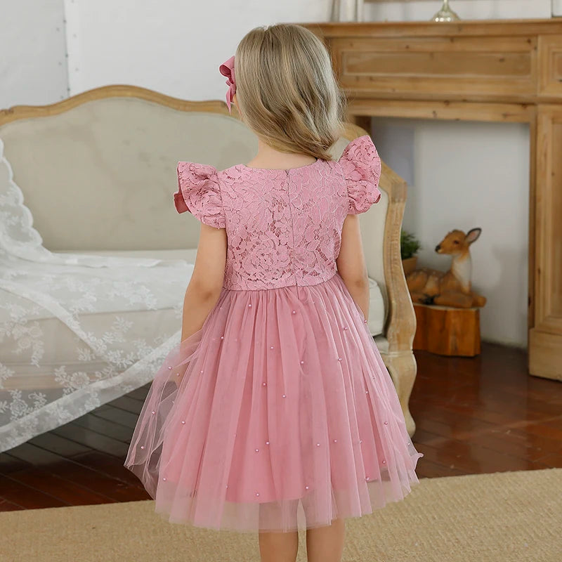 Girls Princess Dress Wedding Party Tutu Prom Gown 1-5 Yrs Kids Birthday Evening Bridesmaid Tulle Clothes Children Summer Dresses
