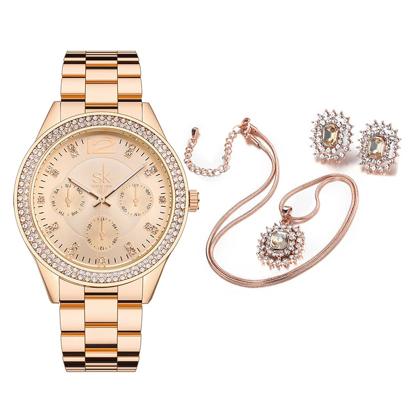 SK Watch Set Three-piece Gold Watch Birthday Gift Ladies Watch Set