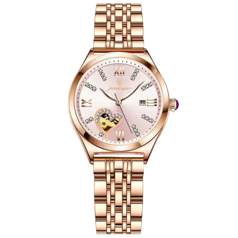 POEDAGAR 320 Women Watches Fashion Rose Gold Stainless Stain Steel Ladies Watch Waterproof Quartz Wristwatch for Romantic Gift