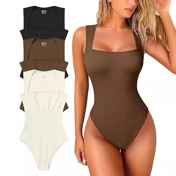 2025 Wholesale Women's Bodysuit Jumpsuit European American Fashionable Design Oversized Square Tight Skinny Fit Solid for Summer