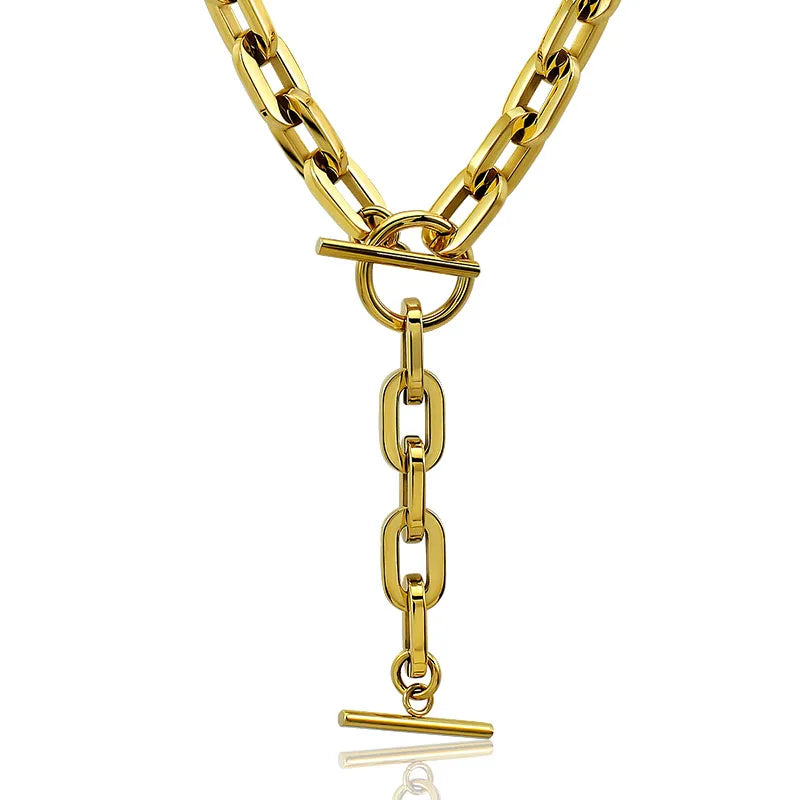 Trendy Oval Round Corner Link Chain Necklaces For Women Men Thick Choker Long Chain Tassel Pendant Charm Handmade Necklace