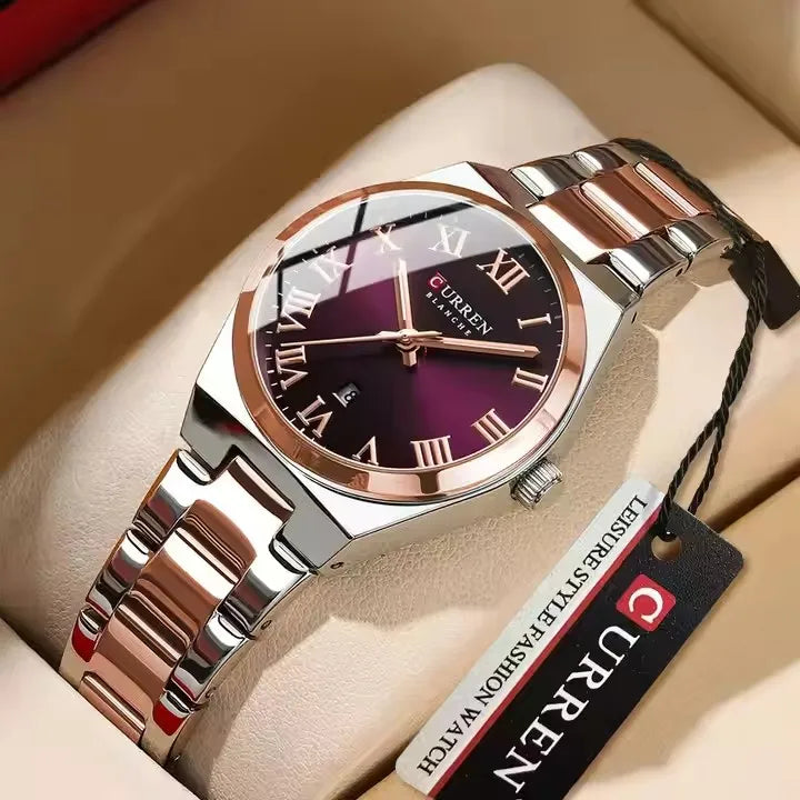 CURREN 9095 Women Watches Romantic Girlfriend Gift Fashion Gold Stainless Stain Steel Ladies Watch Waterproof Quartz Wristwatch