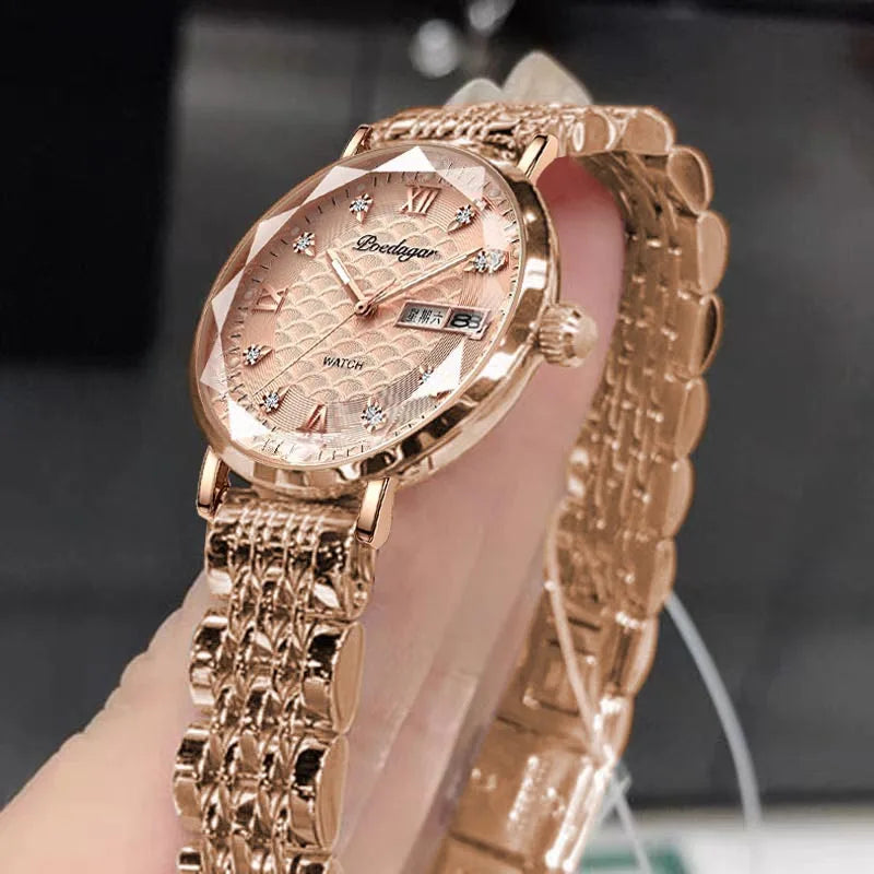 POEDAGAR 3011 Simple Rose Gold Waterproof Luminous Ladies Watch Women Fashion Luxury Stainless Steel Wristwatch Bracelet Watches