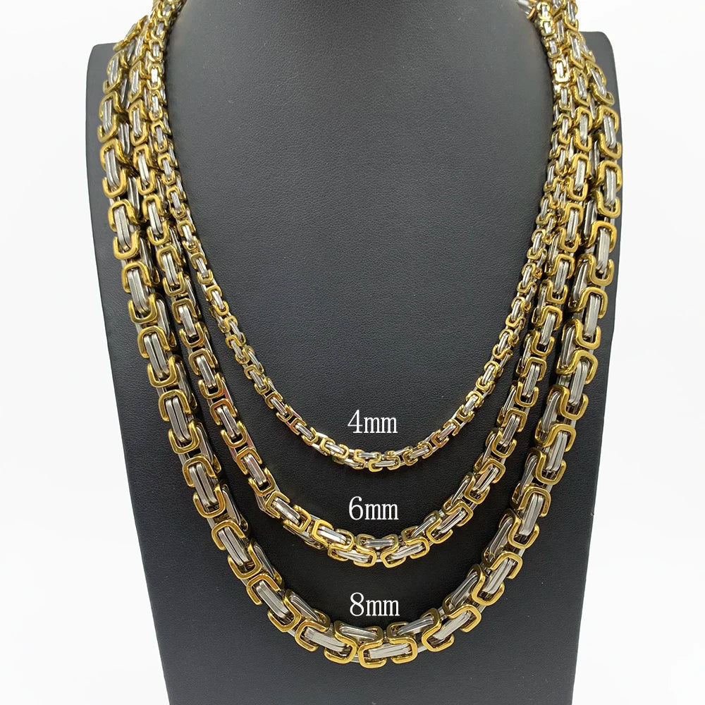 4MM 5MM 6MM 8MM Stainless Steel Byzantine Chains Necklaces Bracelets Set For Men Women Chain Jewelry Gifts Statement USENSET
