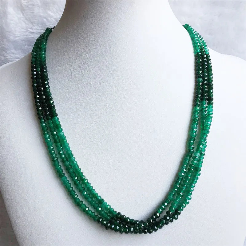 Double Color Green Emerald Necklace for Women Natural Faceted Sapphire Chain Jade Stone Bead Choker Collares Abacus Gift Jewelry