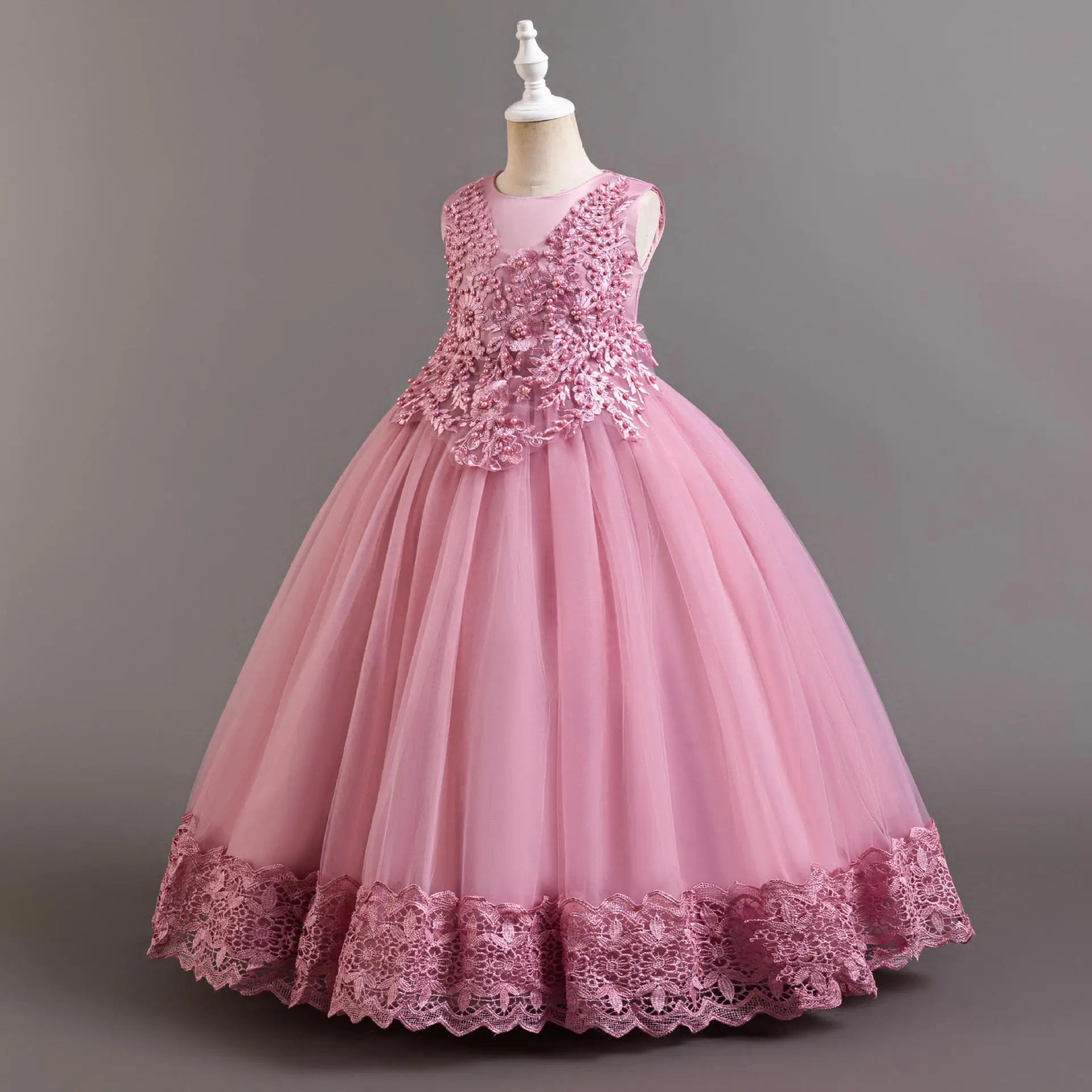 2024 New Elegant Girl Wedding Dress Embroidered Mesh Princess Dress 4-12 Year Old Girl Graduation Party Prom Evening Dress