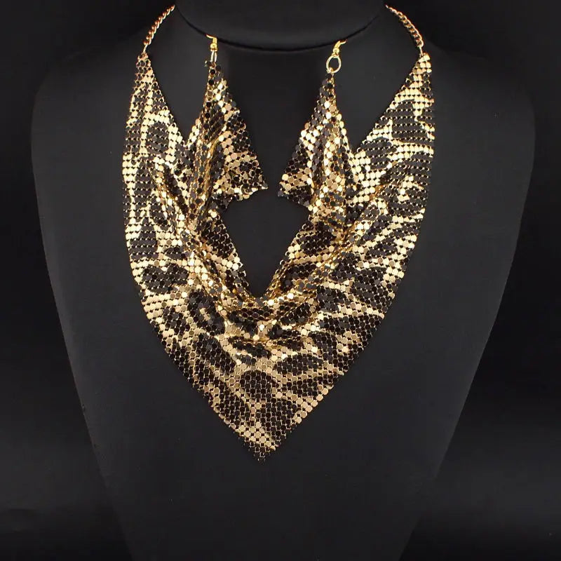 Rhinestone Chokers Set Metal Slice Maxi Necklace And Earrings Women Party Dress Accessories Fashion Jewelry Sets UKEN