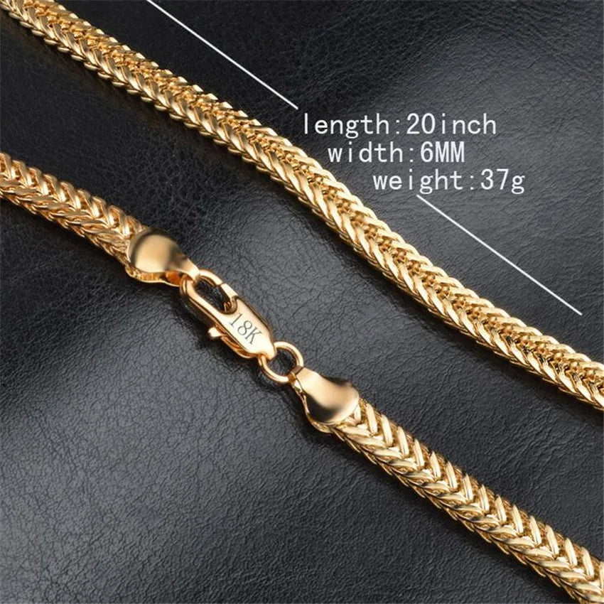 Gold Chain Necklace Hot Necklace Fashion Jewelry 18 K 6MM 50CM 20Inch Men Chain Geometric Pattern Snake Chain