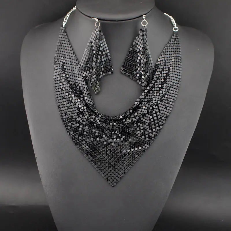 Rhinestone Chokers Set Metal Slice Maxi Necklace And Earrings Women Party Dress Accessories Fashion Jewelry Sets UKEN