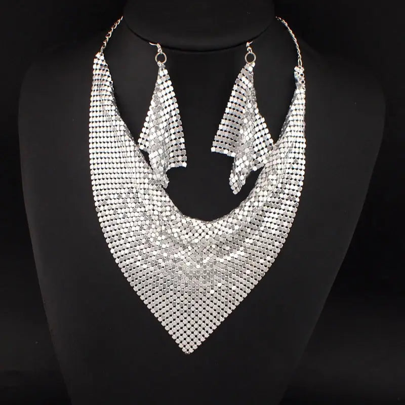 Rhinestone Chokers Set Metal Slice Maxi Necklace And Earrings Women Party Dress Accessories Fashion Jewelry Sets UKEN