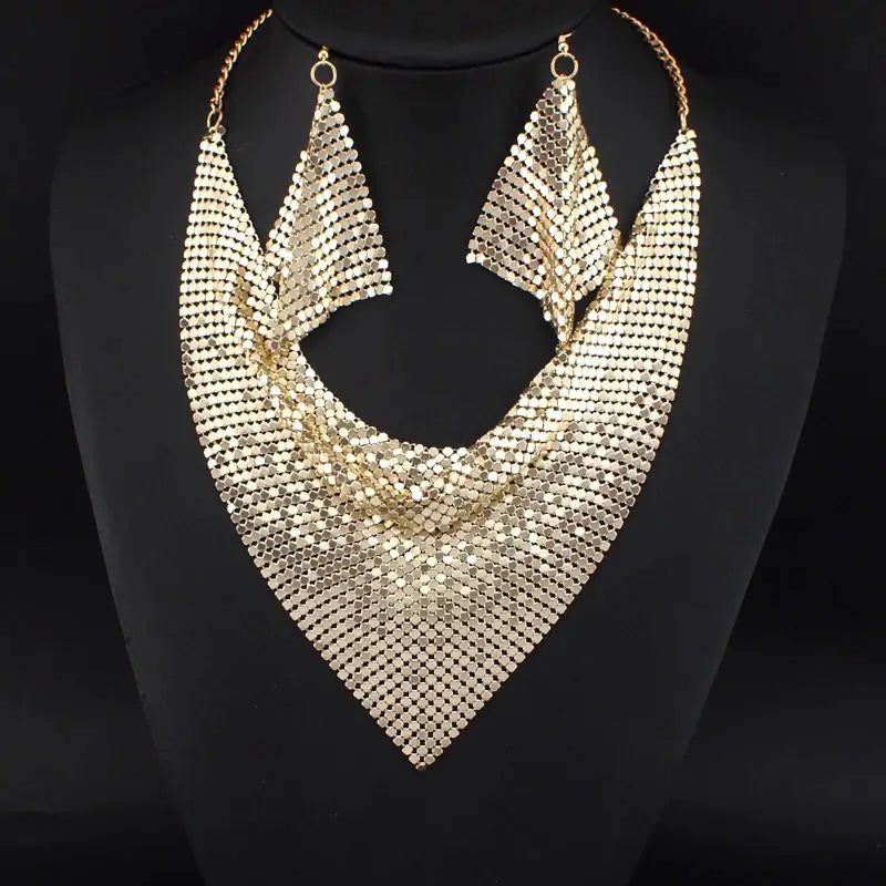 Rhinestone Chokers Set Metal Slice Maxi Necklace And Earrings Women Party Dress Accessories Fashion Jewelry Sets UKEN