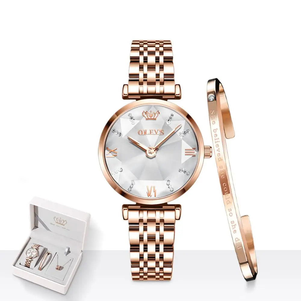 OLEVS New Women Luxury Jewel Quartz Watches Waterproof Stainless Steel Strap Watch For Women Fashion Date Clock Diamond Mirror