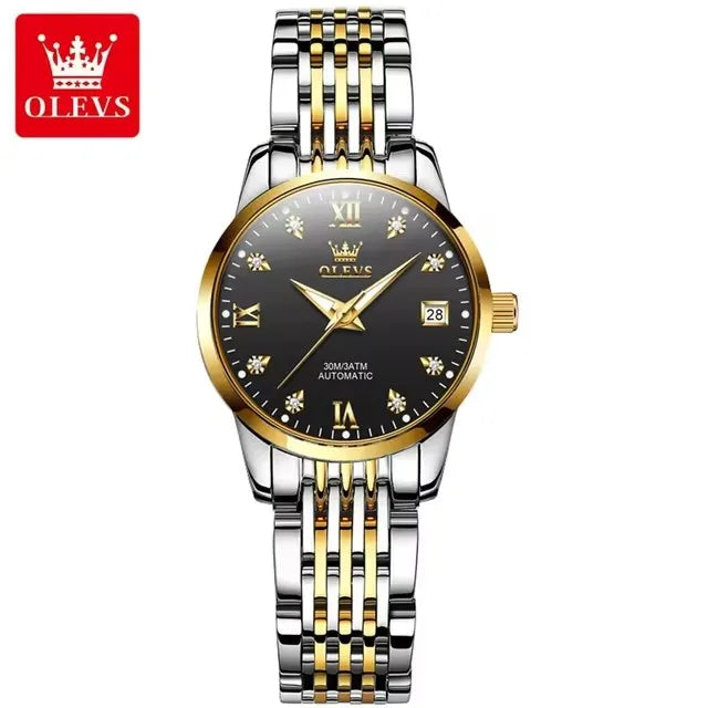 OLEVS 6673 Diamond Dial Mechanical Watch for Women Simple Fashion Classic Calendar Women's Automatic Watch Ladies Watch