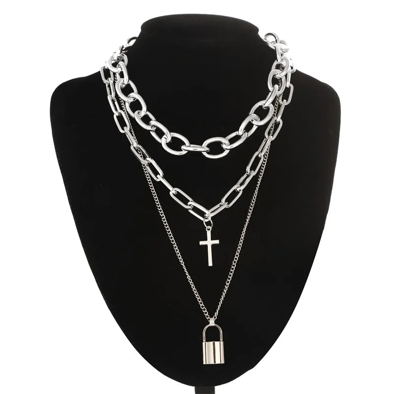 Layered Chain Necklace Cool Lock Goth Accessories Grunge Style Fairy Core Choker 2000s Aesthetic Y2k  Jewelry