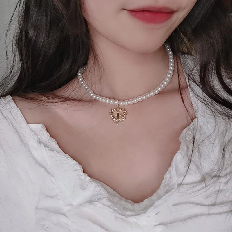 Vienkim Layered Pearl Choker Colar Thick Chains with Pendant Necklace for Women Fashion Choker Necklace on Neck 2021 Jewelry