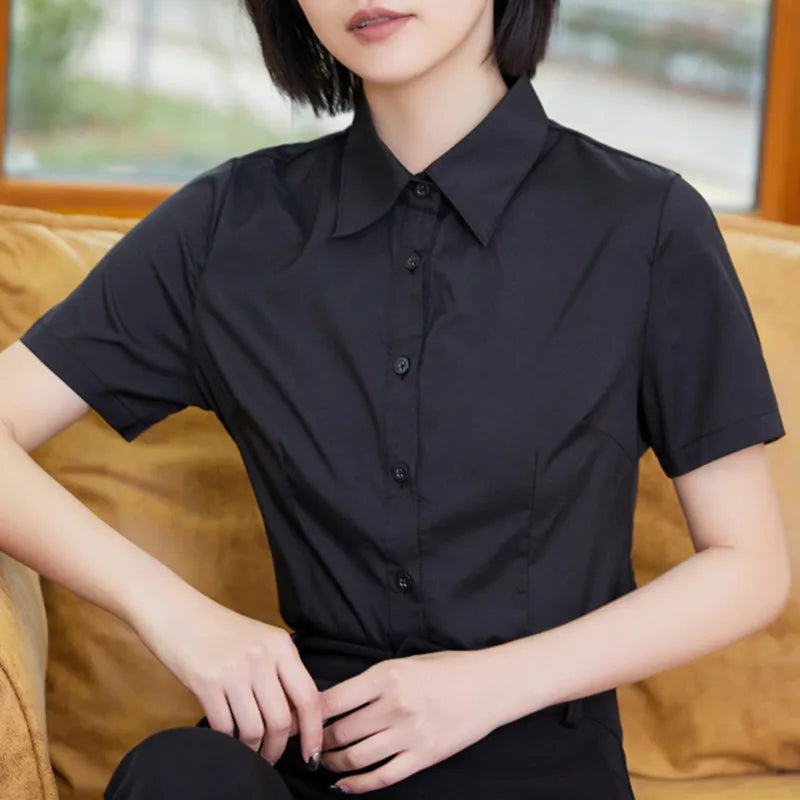 Fashion Woman Blouses 2023 V-neck Short Sleeve Solid Work Shirts Tops Pretty and Cheap Women's Blouse OL White Female clothing