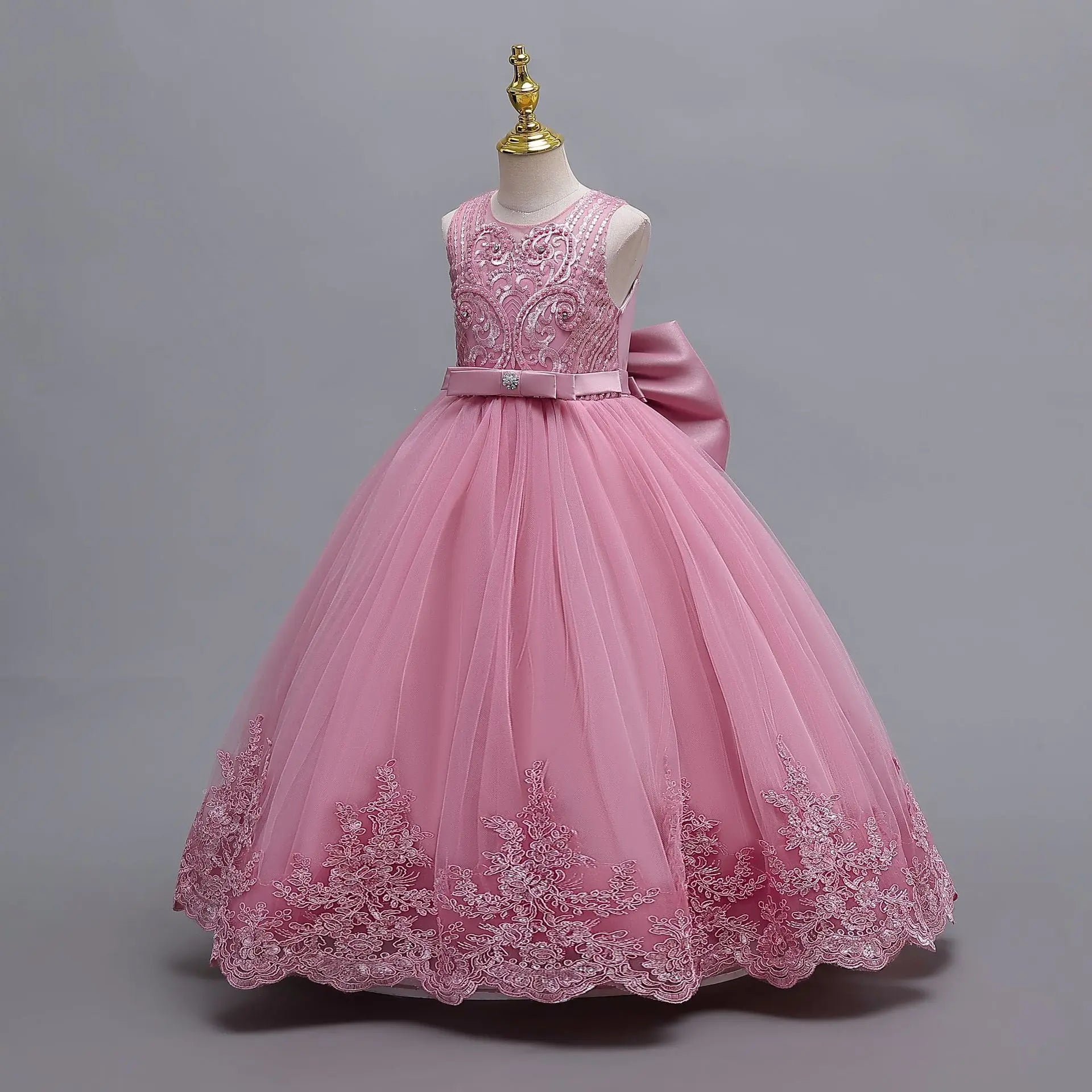 2024 New Girls' Wedding Dress Flower Banquet  Long Dress Girls' Graduation Communion Performance Party Dress with Big Bow