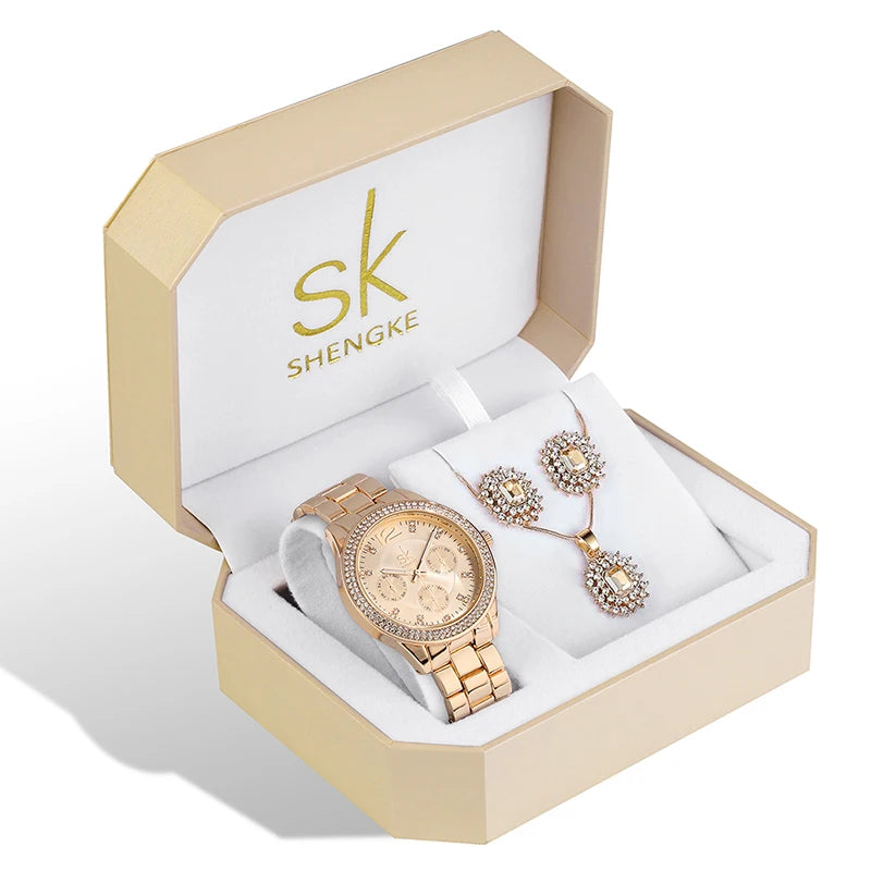 SK Watch Set Three-piece Gold Watch Birthday Gift Ladies Watch Set