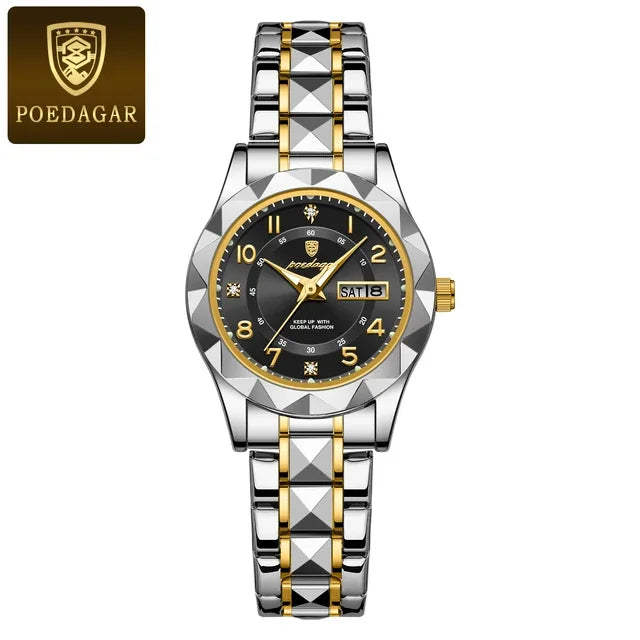 POEDAGAR 782 Rose Gold Steel Quartz Watches for Women Luxury Jewelry Design Waterproof Luminous Ladies Watch