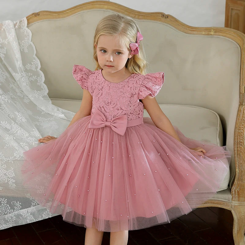 Girls Princess Dress Wedding Party Tutu Prom Gown 1-5 Yrs Kids Birthday Evening Bridesmaid Tulle Clothes Children Summer Dresses