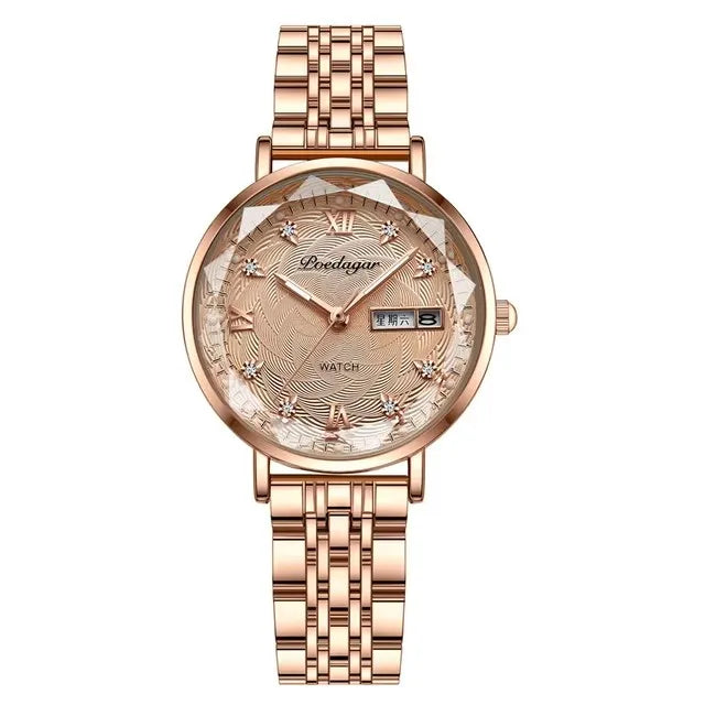 POEDAGAR 3011 Simple Rose Gold Waterproof Luminous Ladies Watch Women Fashion Luxury Stainless Steel Wristwatch Bracelet Watches
