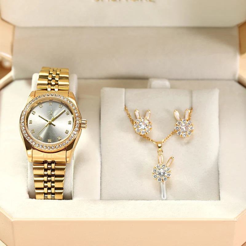 SHENGKE Women Watch Jewelry Gift Box Fashion Femme Luxury Kol Saati Ladies Watch Set Watch Set for Women Gift Set