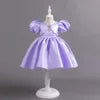 Baby Kids Girls Birthday Wedding Dress Princess Bubble Sleeve Pearl Satin Dress Pageant Baptism Cake Smash Photoshoot Gown
