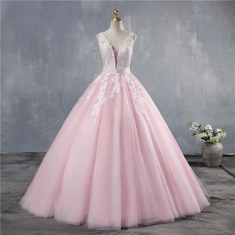 ZJ9149 Customized 2025 White Ivory Wedding Dress Custom-Made Plus Size Bridal Tulle Mariage Deep V Neck Open Back