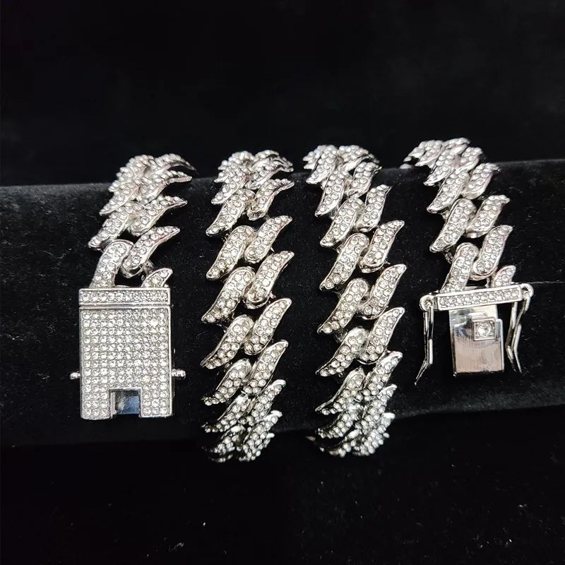 Men Women Hip Hop Chain Necklace 20mm Width Thorn Shape Chains Hiphop Iced Out Bling Bling Necklace Fashion Charm Jewelry
