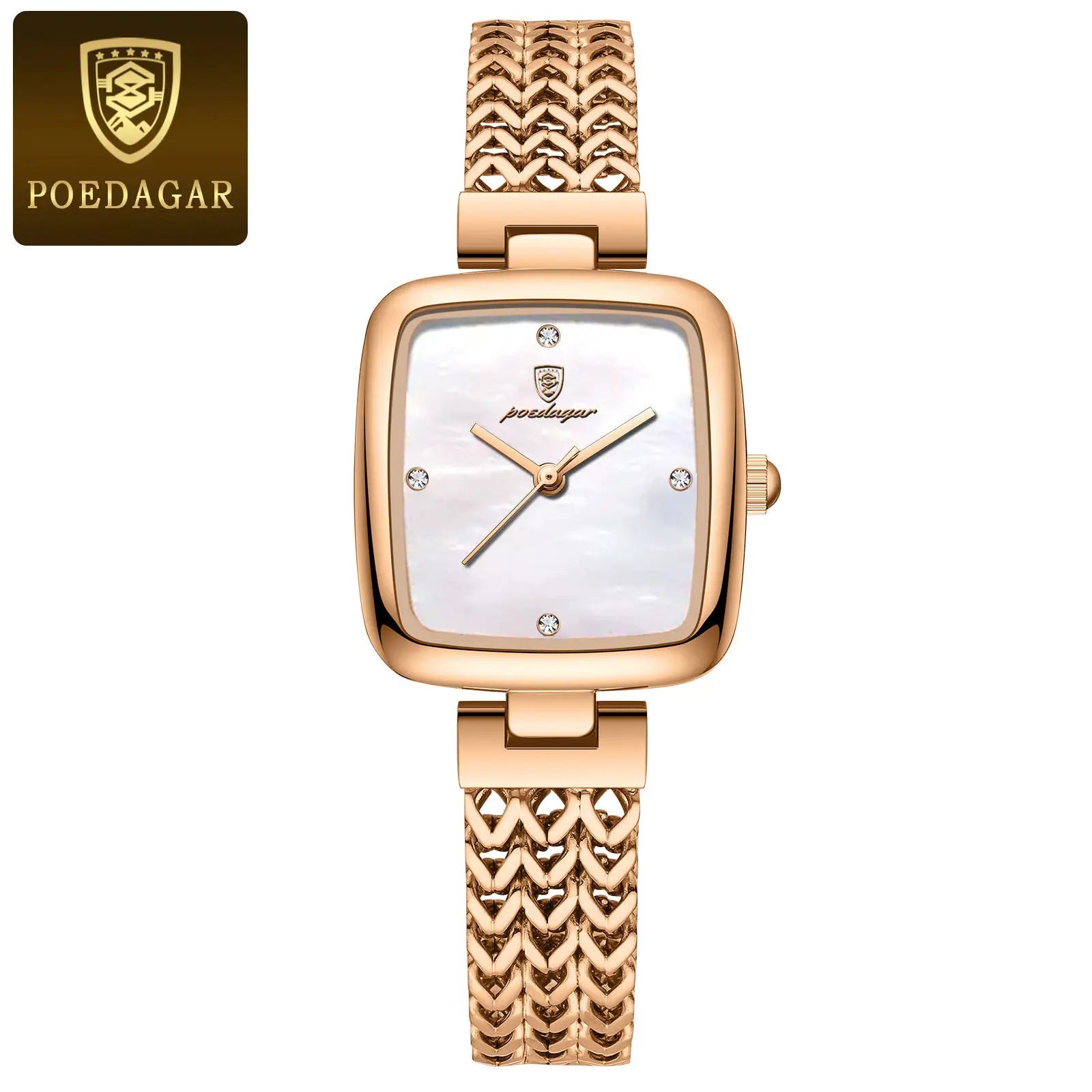 POEDAGAR 768 Rose Gold Steel Quartz Watches for Women Luxury Jewelry Design Waterproof Luminous Ladies Watch